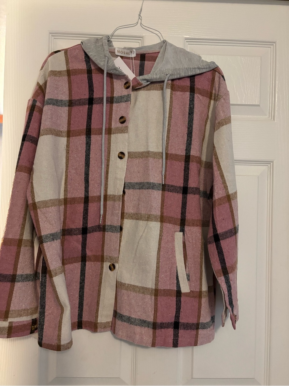 Pink Plaid Utility Jacket with Hood